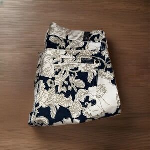 7 For All Mankind Women Size 26 Navy White Floral Party Pants Skinny Crop Gold